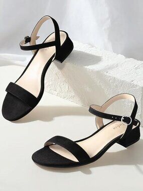 Women Nude Black White Sandals for Women Low Heel 1 Inch Dressy Sandal Ankle Str